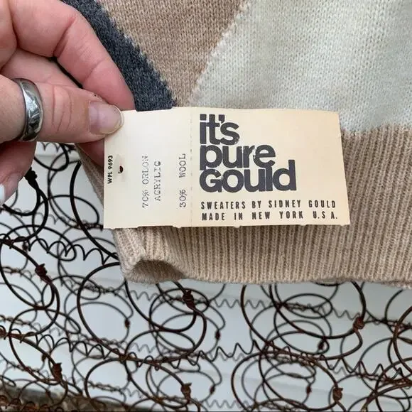 Vintage 50s Deadstock It’s Pure Gould argyle diamond sweater SMALL? - Picture 4 of 5